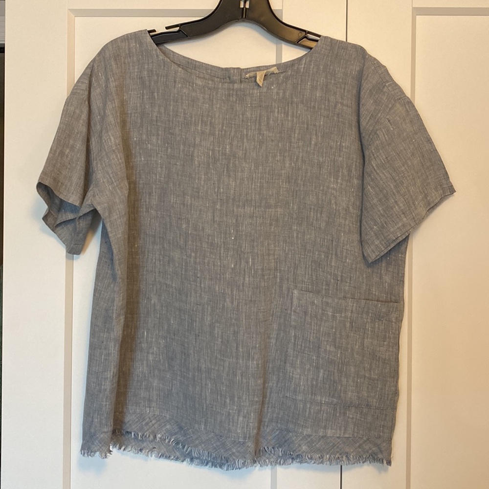 Eileen Fisher linen patch pocket organic linen boxy top XS like new - Picture 5 of 11